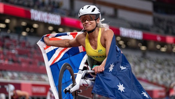 Madison de Rozario after winning her 800m race in Tokyo. 