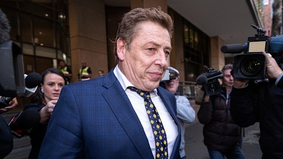 Mark "Bomber" Thompson leaves the Melbourne Magistrates Court with a conviction.