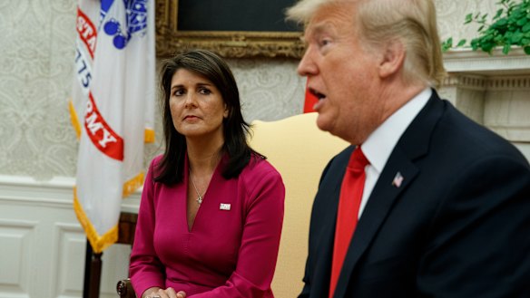 Then US ambassador to the UN Nikki Haley with Donald Trump in the White House in 2018.