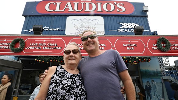 Jane and Paul Jones buying their Christmas seafood from Claudio's at Sydney Fish Market.