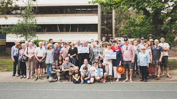 Residents protesting last December about the proposed building on Constitution Avenue.