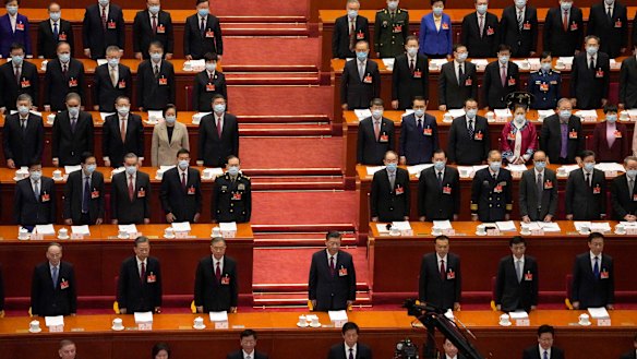 China’s president Xi Jining centre stage in Beijing’s Great Hall of the People on Friday.