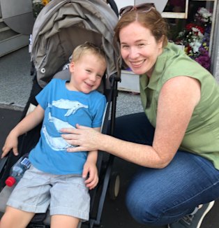 Vanessa Freeman with her son, Samuel, 3, at the Islamic Society of Victoria mosque in Jeffcott Street, Melbourne.