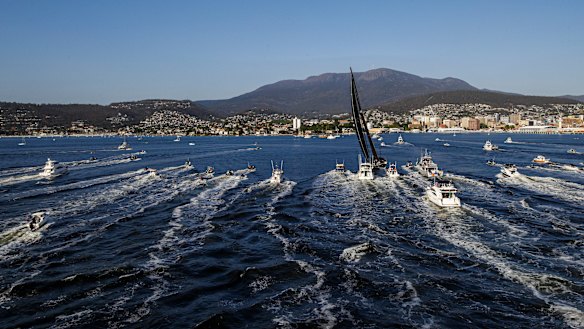 Last year's line honours winner Comanche arrives in Hobart.