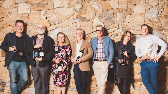 Andrew McFadzean, Andrew McEwin, Carla Rodeghiero, Tony Mansfield, Ross Appleton, Yasmin Van De Rhee and Bobbie Makin at the launch of Canberra Wine Week at The Boathouse.