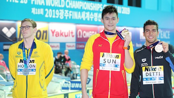 Australia's Mack Horton refuses to share the podium with Yang Sun at the swimming world championships in South Korea last year.