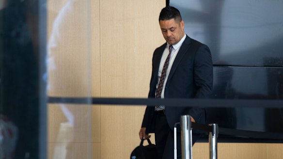 Jarryd Hayne arrives at Newcastle District Court on Tuesday.
