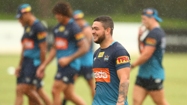 Ashley Taylor and teammates at a Gold Coast training session at Titans High Performance Centre earlier this month.