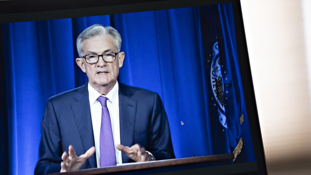 Jerome Powell, chairman of the US Federal Reserve, speaks during a virtual news conference.
