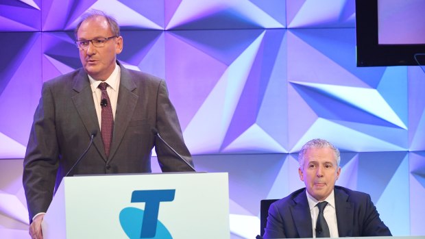 Telstra chairman John Mullen and CO Andrew Penn at the company's AGM in Sydney.