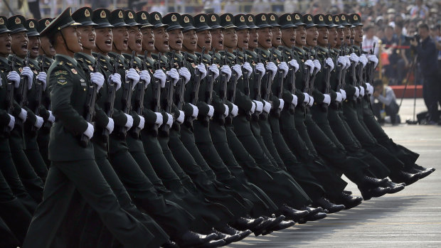 Hong Kong’s police and security forces will now march in the goose step used by the well-drilled People’s Liberation Army, seen here in 2019 in Beijing. 