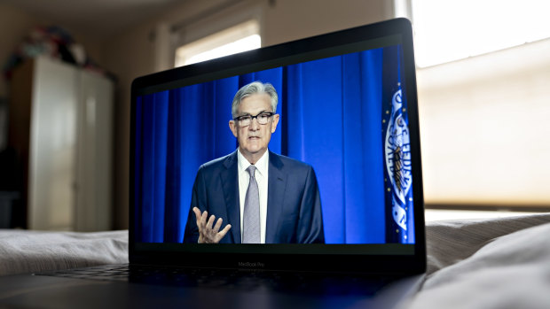 Jerome Powell, chairman of the US Federal Reserve, speaks during a virtual news conference.