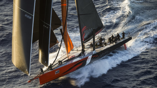 Full sail: Comanche races south early on day two of the Sydney to Hobart.