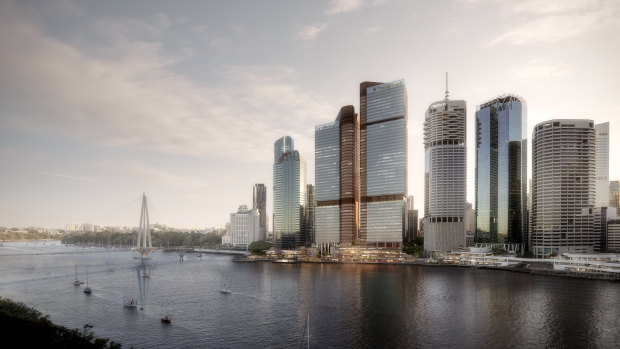 A design render of the two-tower Waterfront Brisbane project.
