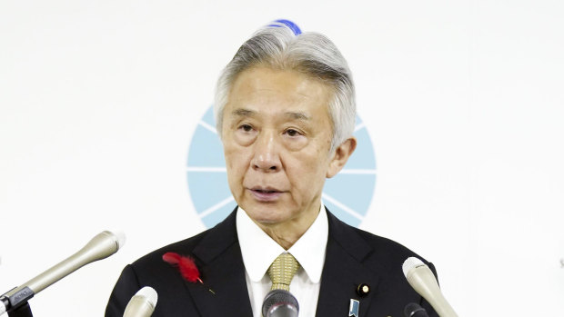 Japan’s Education Minister Masahito Moriyama speaks at a press conference in Tokyo on Friday.