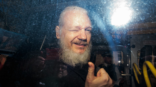 Julian Assange arrives at a British court in April.