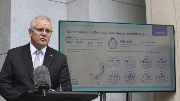 Prime Minister Scott Morrison running through the latest figures on the vaccine rollout on Friday.