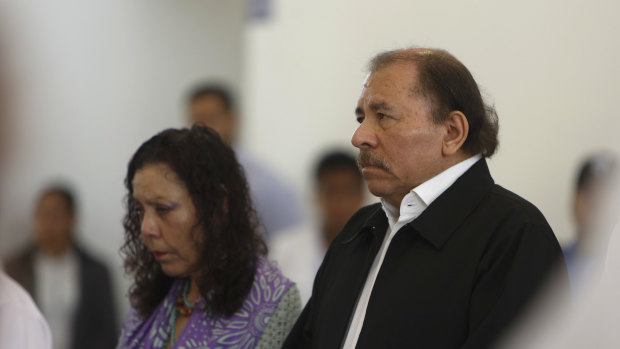 Nicaraguan President Daniel Ortega, right, and Vice-President and first lady Rosario Murillo.