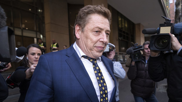 Mark "Bomber" Thompson leaves the Melbourne Magistrates Court with a conviction.