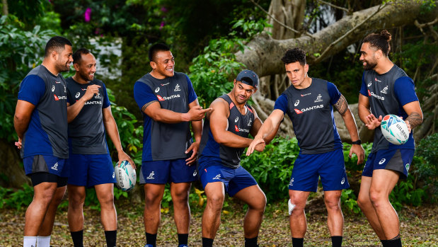 Banter: The Wallabies are staying relaxed ahead of their last match on home soil before the World Cup against Samoa. 
