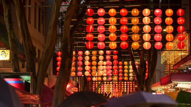 Lanterns light up Dixon Street in Chinatown for Lunar New Year.