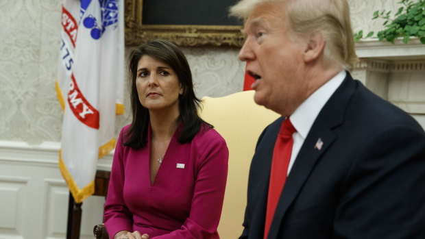 Then US ambassador to the UN Nikki Haley with Donald Trump in the White House in 2018.