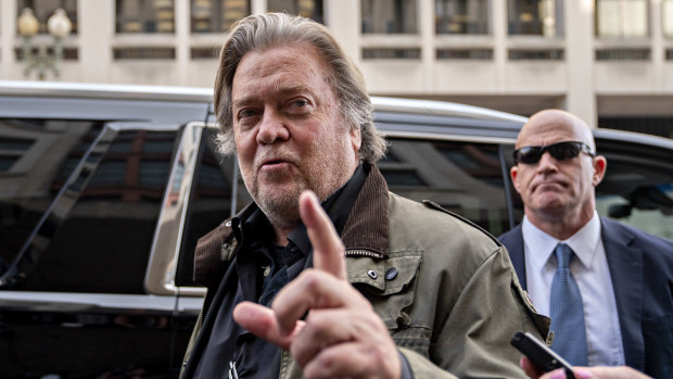 Steve Bannon, the former chief executive of Donald Trump's 2016 presidential campaign, outside court in Washington after testifying in the trial of Roger Stone.