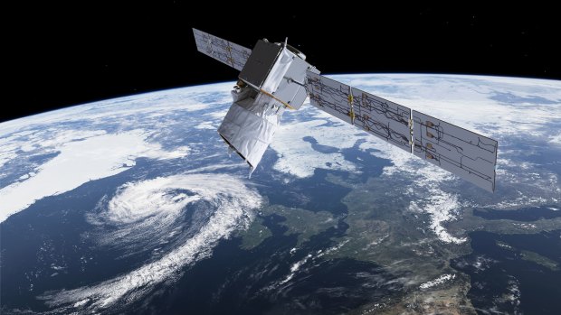 An artists rendering of the Aeolus satellite which will provide timely and accurate profiles of the world's winds and further information on aerosols and clouds. 