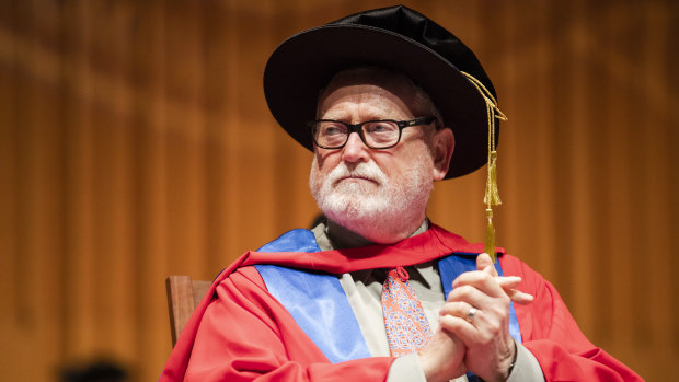 <i>The Sydney Morning Herald</i>'s economics editor, Ross Gittins, pictured at the Australian National University on Wednesday, where he was awarded an honorary doctorate.