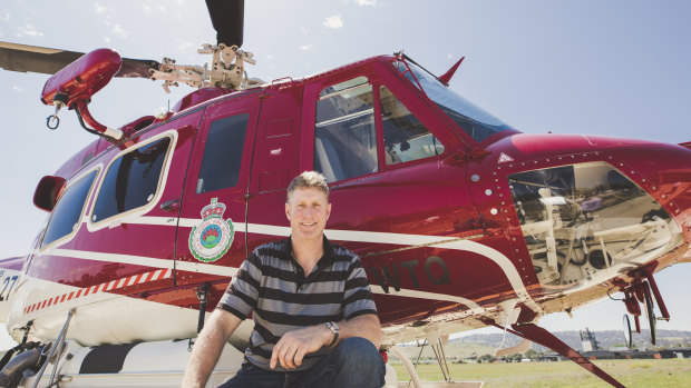 Pilot Kevin Jackson with the Bell 412, which is a tanker with hose capabilities.
