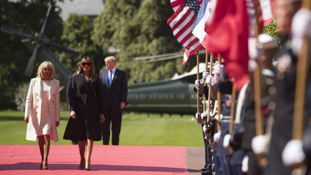 US first lady Melania Trump and Brigitte Macron attended the 75th anniversary ceremony.