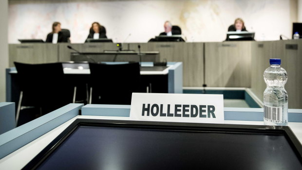 A sign with the name of Willem Holleeder in the heavily secured 'Bunker' in Amsterdam prior to the verdict.