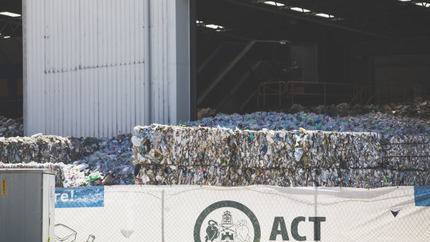 Plastic piled outside the Hume recycling centre on Monday. The centre was forced to shut on Thursday due to serious safety concerns. 