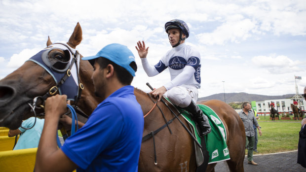 Canberra Cup winner Samadoubt and jockey Tim Clark.