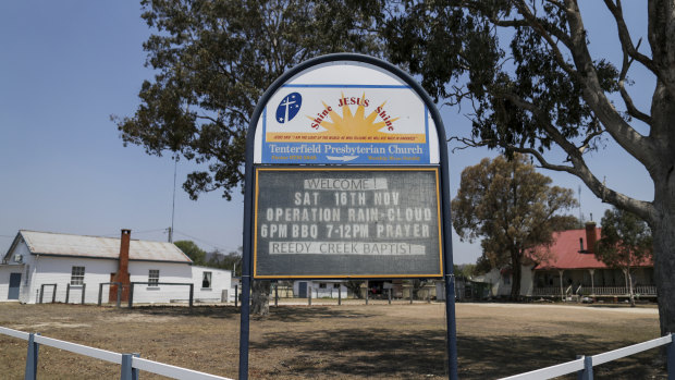 A church sign promoting Operation Rain-Cloud in Tenterfield. 