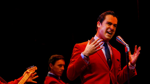 Ryan Gonzales as Frankie Valli at Wednesday's Jersey Boys media call.