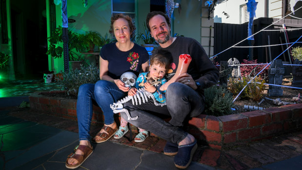 Josh Weier and his wife Rhiannon Devine with their daughter Olwyn are hoping for a good Halloween.