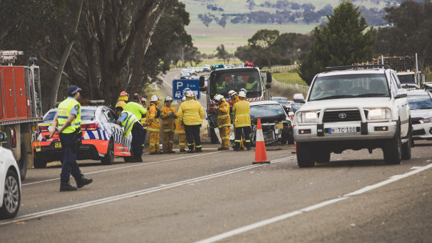 The accident on the Barton Highway on Friday afternoon.