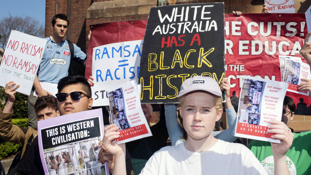 Students protesting against the Ramsay Centre at the University of Sydney. 