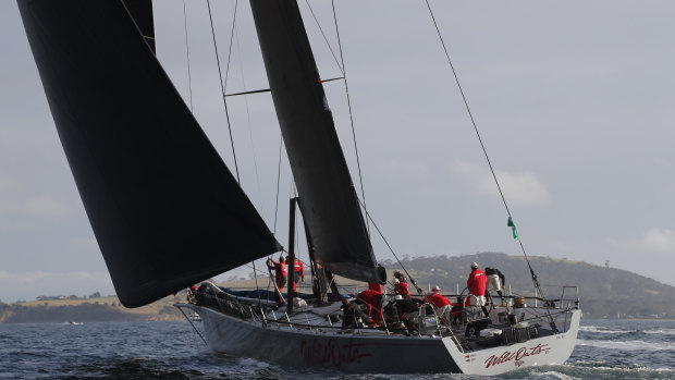 Wild Oats XI sailing towards the finish line on Friday.