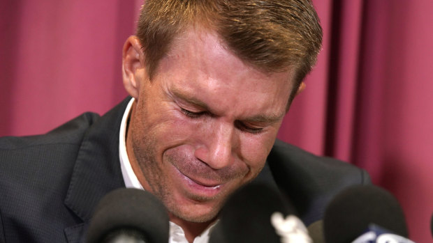 An emotional David Warner apologised for his behaviour.