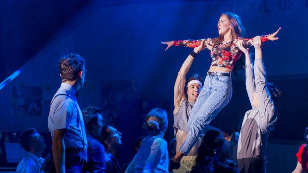 <p>Pippin Carroll, left as Schlomo and Maddy Betts (aloft) as Carmen in <i>Fame the Musical</i>.</p>