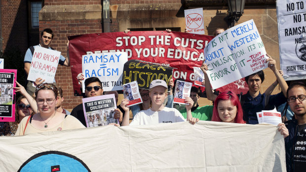 Sydney University students protesting against the Ramsay Centre.