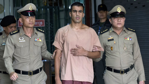 Hakeem al-Araibi leaves the criminal court in Bangkok earlier this month.