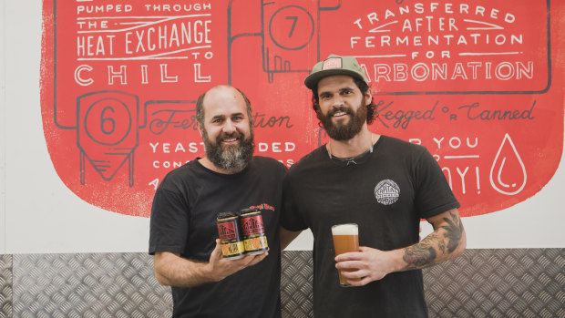 Partnerships manager Dan Watters and brewer Matthew Thiele, with Capital Brewing Co's new beer Hang Loose Juice.