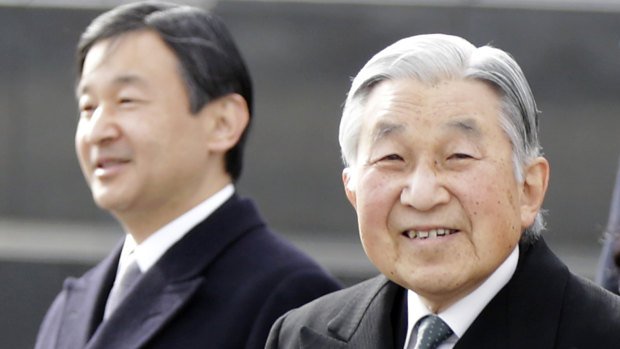 Japan's Emperor Akihito, right, and Crown Prince Naruhito, left, in 2016.