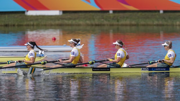 The Australian Women's Four team at the 2017 World Rowing Championships.