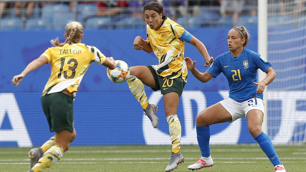 "Suck on that one" ... Sam Kerr in the victory against Brazil. 