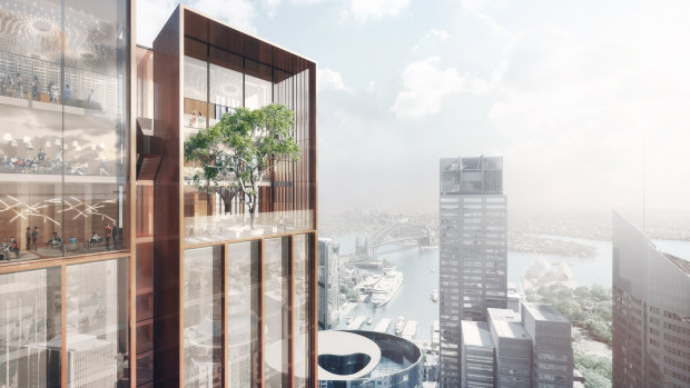 An artist's impression of a 55-storey luxury hotel and office tower planned for Sydney's central business district.