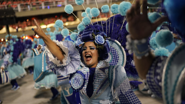 A performer from the Imperatriz Leopoldinense samba school parades during Carnival celebrations at the Sambadrome on Monday, local time.